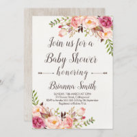 Boho Calligraphy Floral Baby Shower Invitation