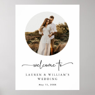 Boho Calligraphy Round Photo Wedding Welcome Sign