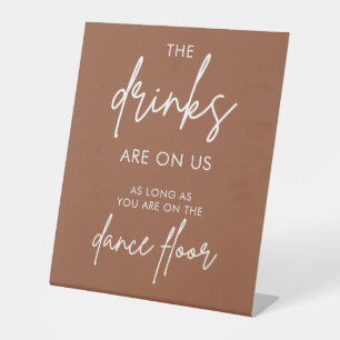 Boho Calligraphy Wedding Drinks Are On Us Pedestal Sign