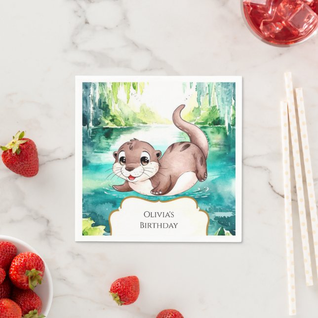 Boho Calm Otter Birthday Napkins (Insitu)