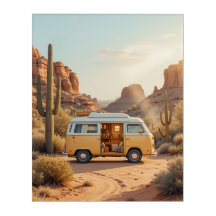 Boho Camper Van Desert Wall Art Print