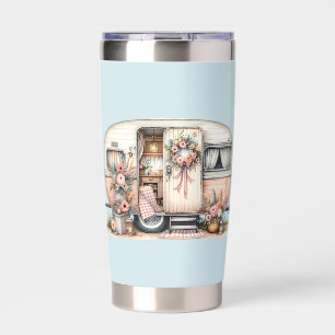 Boho Camper with Floral Wreath & Pastels Pink Insulated Tumbler