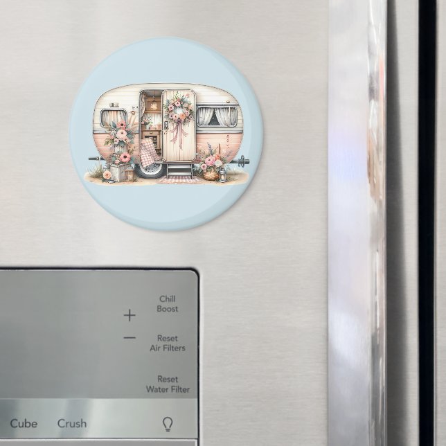 Boho Camper with Floral Wreath & Pastels Pink Magnet (In Situ (Fridge))