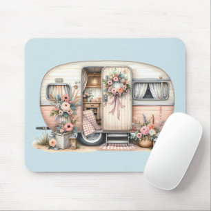 Boho Camper with Floral Wreath & Pastels Pink Mouse Pad