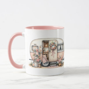 Boho Camper with Floral Wreath & Pastels Pink Mug