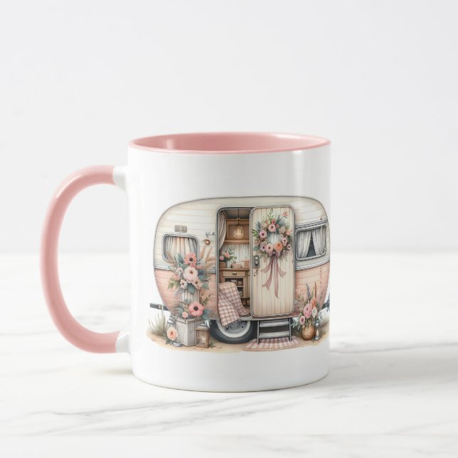 Boho Camper with Floral Wreath & Pastels Pink Mug (Left)