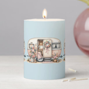 Boho Camper with Floral Wreath & Pastels Pink Pillar Candle