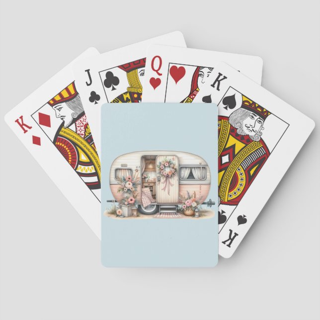 Boho Camper with Floral Wreath & Pastels Pink Poker Cards (Back)