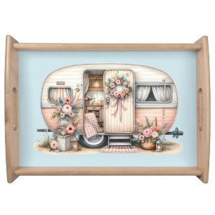 Boho Camper with Floral Wreath & Pastels Pink Serving Tray