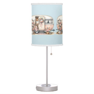 Boho Camper with Floral Wreath & Pastels Pink Table Lamp