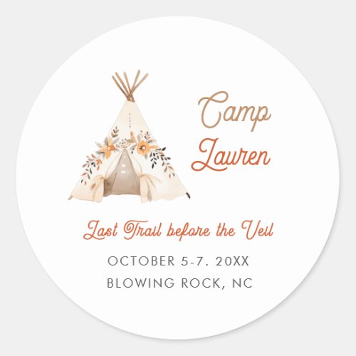 Boho Camping Tent Bachelorette Party  Classic Round Sticker