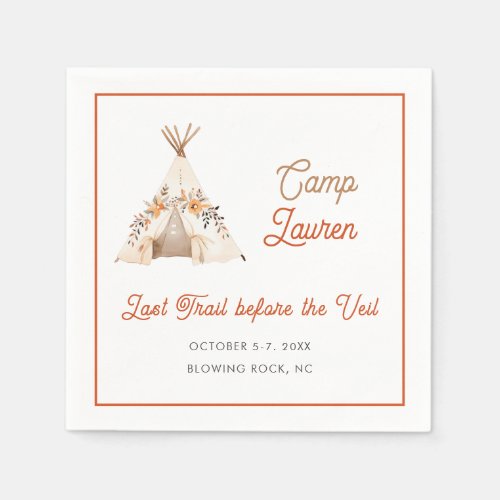 Boho Camping Tent Bachelorette Party  Napkins