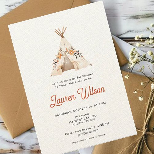 Boho Camping Tent Bridal Shower  Invitation