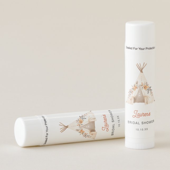 Boho Camping Tent Bridal Shower  Lip Balm (Front)
