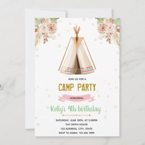 Boho camping theme invitation