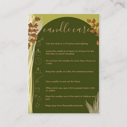 Boho Candle Care Instructions Card Add Your Logo