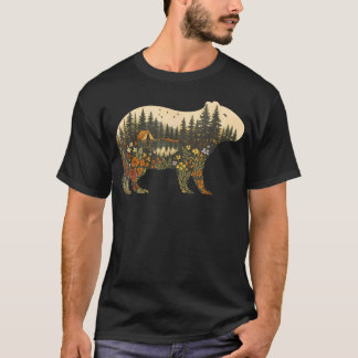 Boho Capybara Plants Forest Nature Wildflower T-Shirt