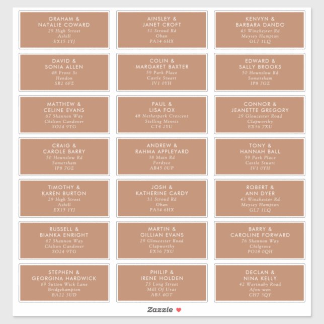 Boho Caramel Mocha Wedding Guest Address Labels (Sheet)