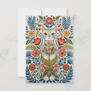 Boho cat and flowers thank you card