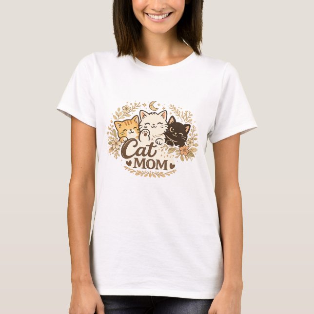 Boho Cat Mom T-Shirt | Cute Cats Floral BohT-Shirt (Front)
