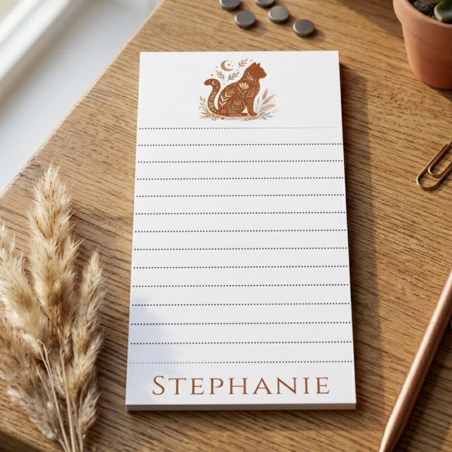 Boho Cat Notepad – Celestial To-Do List (Cat mom magnetic notepad)