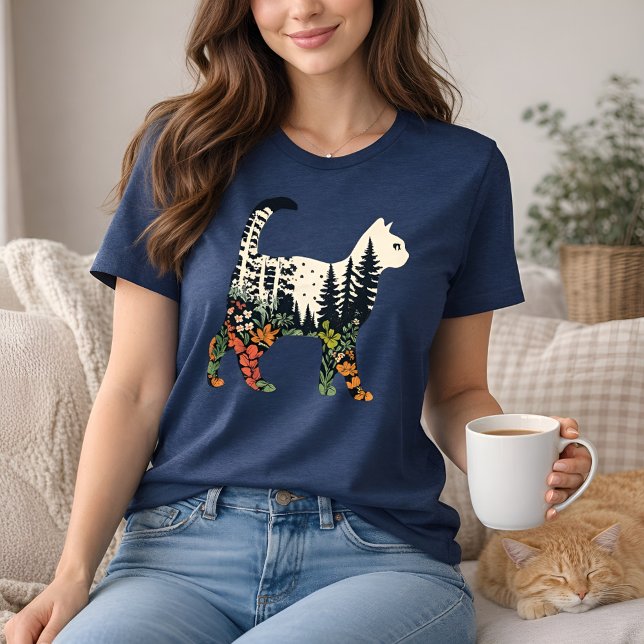Boho Cat Plants Floral Nature Tee for Cat Lovers  (Creator Uploaded)