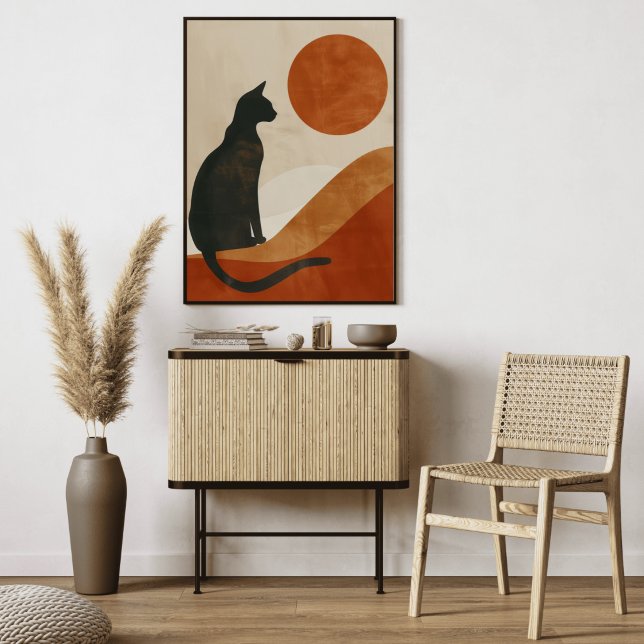 Boho Cat Silhouette | Sunset Abstract Minimalist Canvas Print (Creator Uploaded)