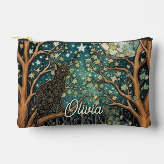 Boho cat starry night sky woodland forest accessory pouch