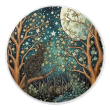 Boho cat starry night sky woodland forest