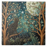 Boho cat starry night sky woodland forest ceramic tile<br><div class="desc">A whimsical boho black cat lounges beneath a luminous, star-strewn moonlit sky, quietly attuned to the soft whispers of the forest.</div>