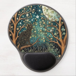 Boho cat starry night sky woodland forest gel mouse pad