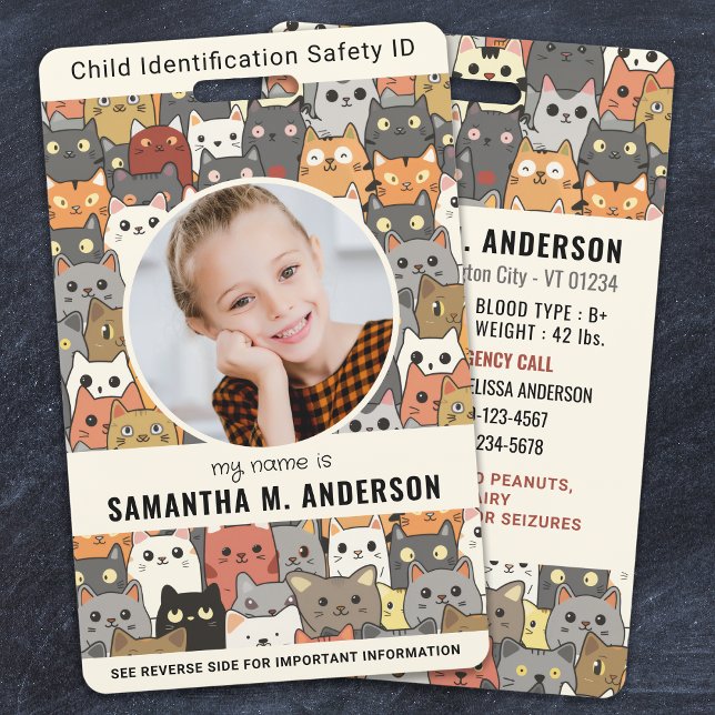 Boho Cats Custom Modern Photo Child Identification Badge (Creator Uploaded)