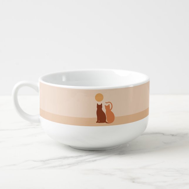Boho Cats Sunset Desert Soup Mug (Right)