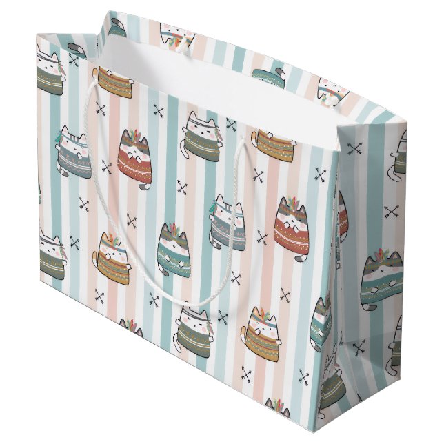  Boho Cats Tribal Pattern  Large Gift Bag (Back Angled)