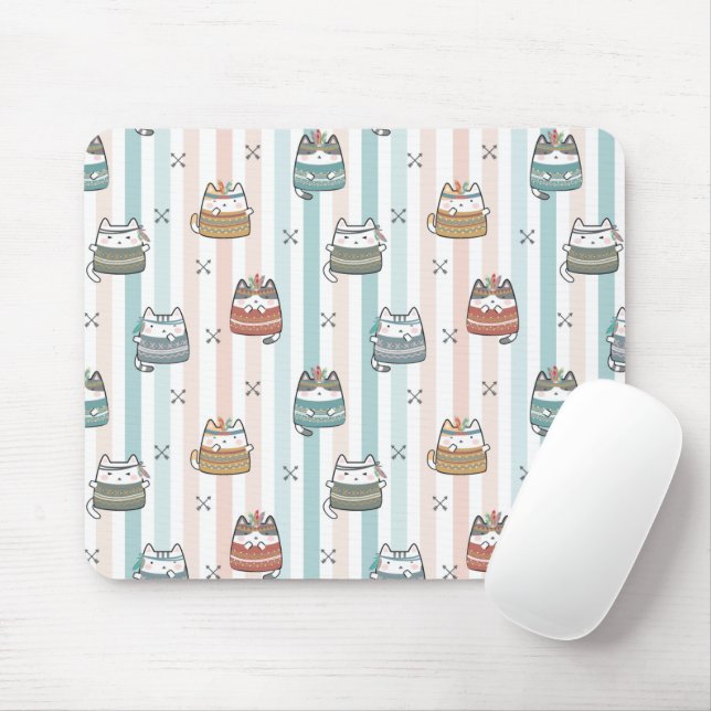  Boho Cats Tribal Pattern  Mouse Pad (With Mouse)