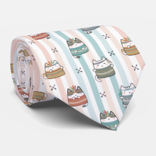 Boho Cats Tribal Pattern Neck Tie