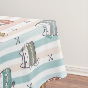  Boho Cats Tribal Pattern  Tablecloth
