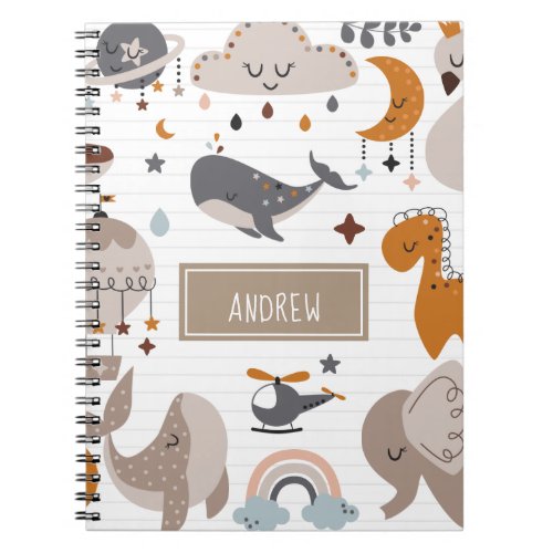 Boho Celestial Animals Bohemian Rainbow Kid Name   Notebook