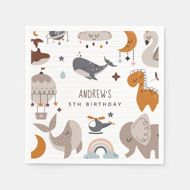 Boho Celestial Animals Bohemian Rainbow Kid Party  Napkins (Front)