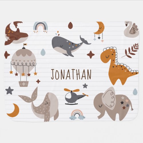 Boho Celestial Animals Bohemian Rainbow Kids Name Baby Blanket