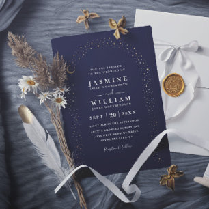 Boho Celestial Arch Moon Night Elegant Wedding Invitation