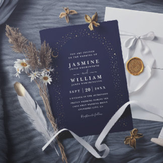 Boho Celestial Arch Moon Night Elegant Wedding Invitation