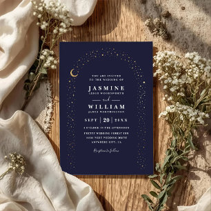 Boho Celestial Arch Moon Night QR Code Wedding Invitation