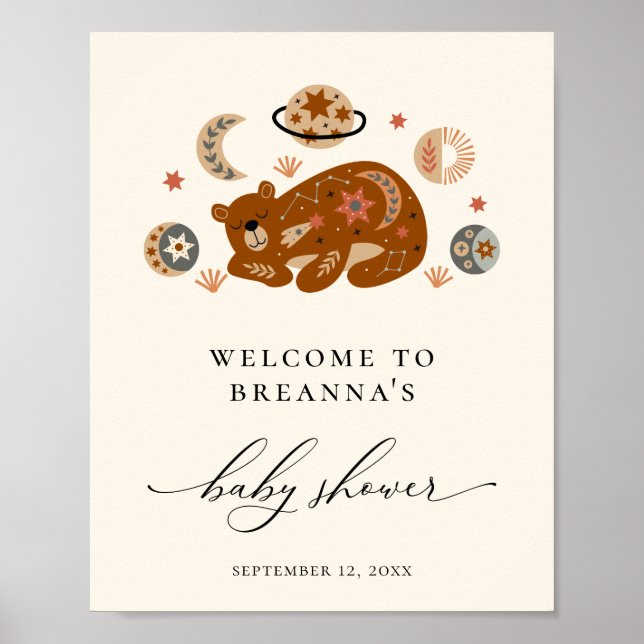Boho Celestial Bear Baby Shower Welcome Poster (Front)