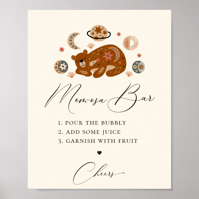 Boho Celestial Bear Mom-osa Bar Poster (Front)