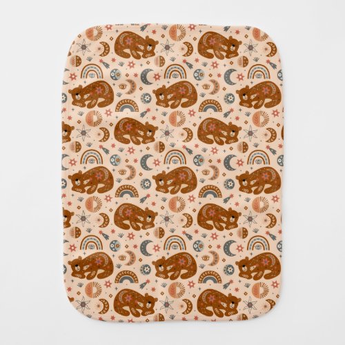 Boho Celestial Bear Pattern Baby Burp Cloth