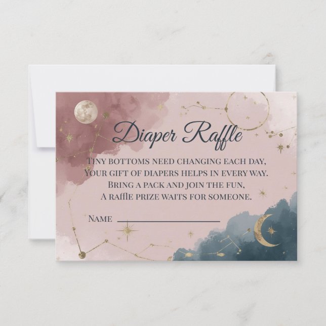 Boho Celestial Diaper Raffle Card | Gold Moon (Front)