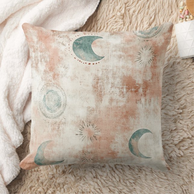Boho Celestial Floral Moon Pattern (10) Throw Pillow (Blanket)
