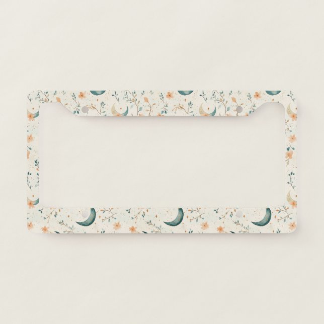 Boho Celestial Floral Moon Pattern (1) License Plate Frame (Front)