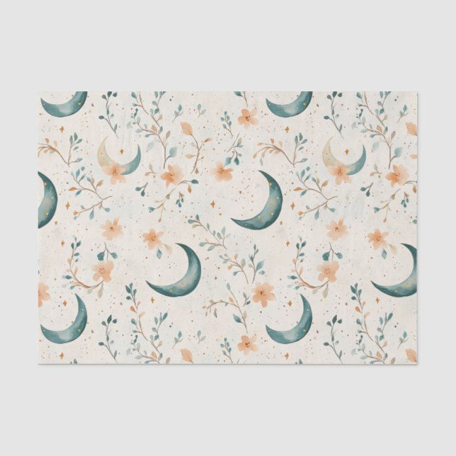 Boho Celestial Floral Moon Pattern (1) Tissue Paper (Front)
